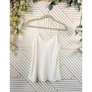 YUMMIE Women's Silk Cami Tank Casual Luxury Mininmal Ivory Beige Size Medium